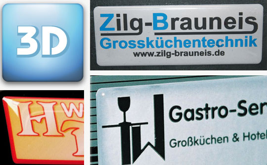 3D-Doming-Aufkleber mit Gießharzkuppel in fühlbarer Kuppelform