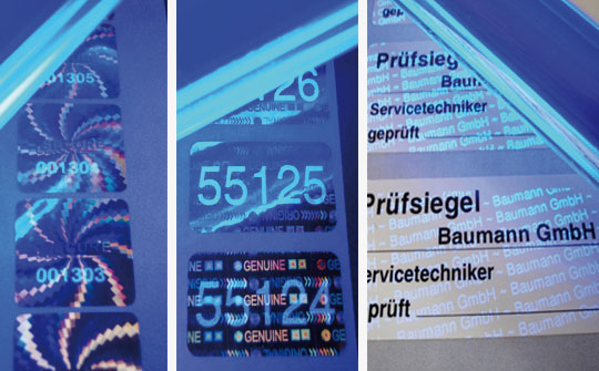 Sicherheitsetiketten mit unsichtbarer Sicherheitsdruckfarbe, die unter speziellem UV-Licht sichtbar wird