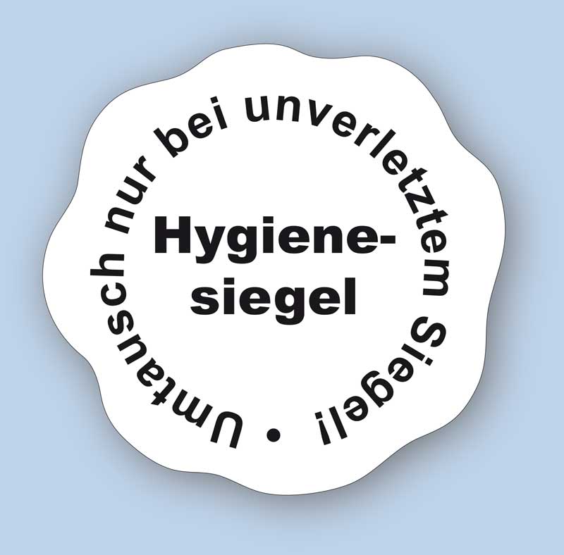 Hygienesiegel als Schutz vor unerlaubtem Öffnen und Benutzen von Hygieneartikeln Hygienesiegel-Aufkleber mit Aufdruck Umtausch nur bei unverletztem Siegel