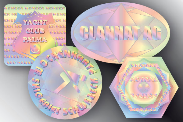 Individuelle Logo-Hologramme mit Einzelmotiven in 2D-3D-Hologrammoptik