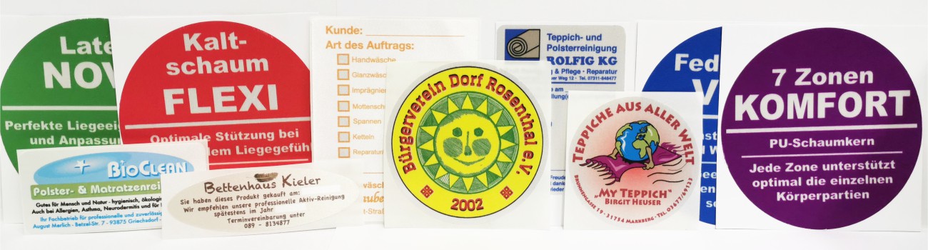Individuelle Acetatseide-Labels in jedem Format und jeder Stückzahl Individuelle Textiletiketten aus Acetatseide mit wieder ablösbarem oder extra starkem Klebstoff