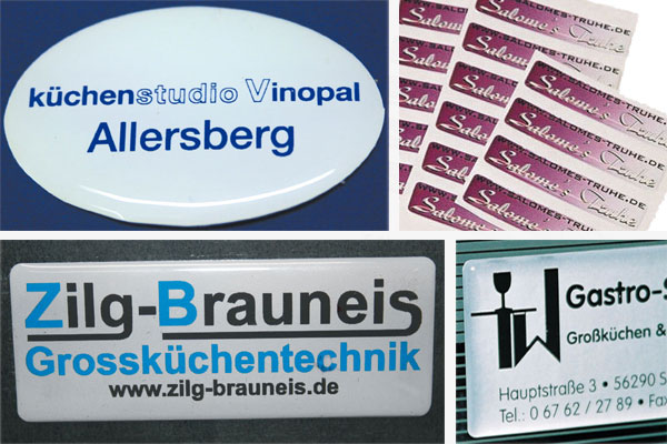 Individuelle Doming-Labels mit 3D-Effekt Doming-Etiketten mit 3D-Effekt durch Gel-Gießharzbeschichtung in Kuppelform
