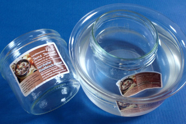 Gläseretiketten mit wasserlöslichem Klebstoff für einfaches Ablösen bei Pfandgläsern