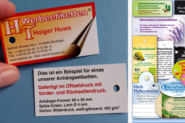 Ein- oder beidseitig bedruckte Anhängeetiketten mit hochwertigem, individuellem Offsetdruck