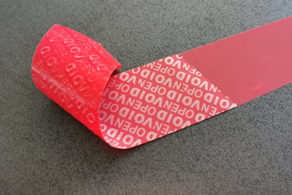 Rotes Void-Tape - auffällig, sicher, rückstandsfrei ablösbar Rotes Siegelband Security-Tape mit ablösbarem Klebstoff und rückseitigem VOID-Sicherheitseffekt