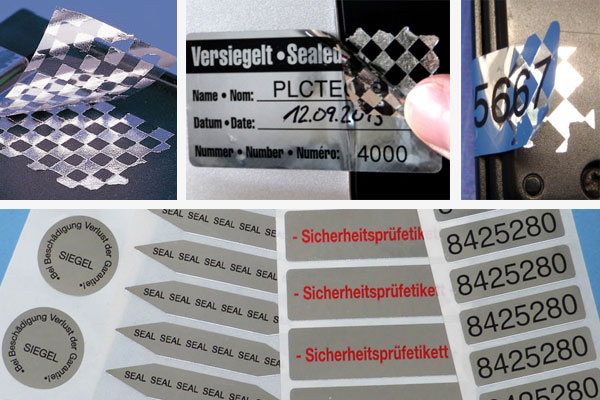 Manipulationssichere Sicherheitssiegel und Prüfsiegel aus Schachbrettmusterfolie, deren Checkerboard beim Ablösen sichtbar wird