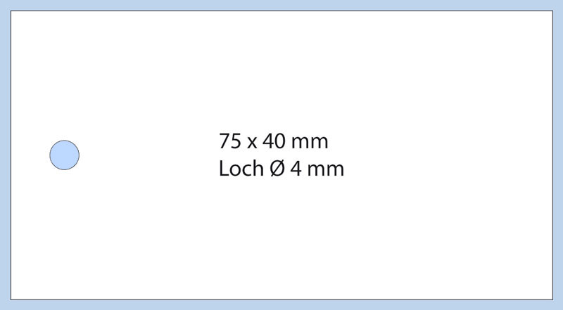Rechteckiges Anhängeetikett, weißer Karton, 75x40mm Rechteckiges Anhängeetikett im Format 75x40mm aus weißem Karton