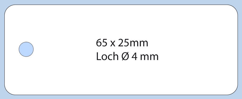 RechteckiAnhängeetikett 65x25mm, weißer Karton Rechteckiges Anhängeetikett im Format 65x25mm aus weißem Karton
