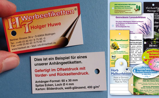 Anhängeetiketten mit individuellem Offsetdruck auf der Vorder- und Rückseite