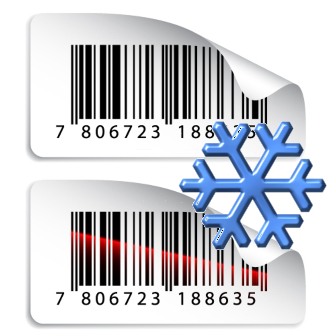 Tiefkühlaufkleber mit Tiefkühlklebstoff für Gefriergut, bedruckt mit einem individuellen Barcode