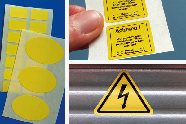 Haftetiketten aus gelbem Papier zum Kennzeichnen und Markieren und als Hinweisaufkleber