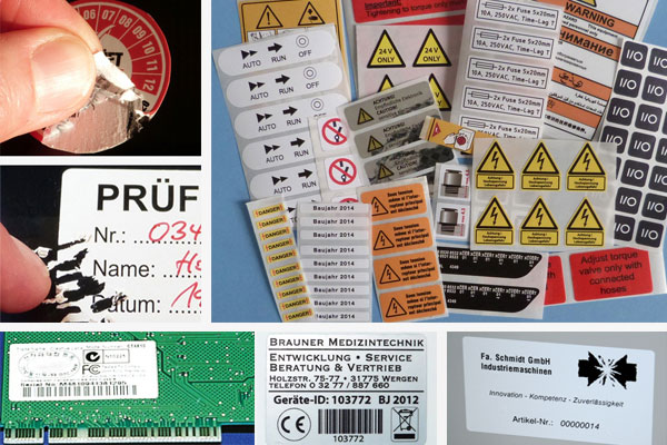 Individuelle Typenschilder in jeder Form, Größe und Stückzahl Individuelle Typenschilder mit Nummerierung und Barcode für Geräte, Maschinen, Medizintechnik