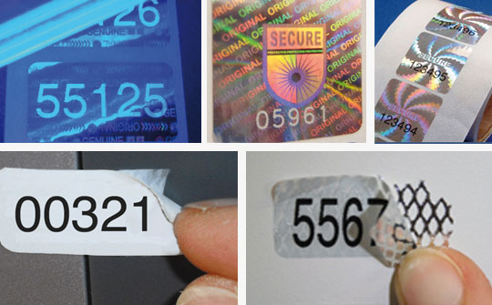 Manipulationssichere Sicherheitsetiketten und Hologramme  mit individueller Nummerierung