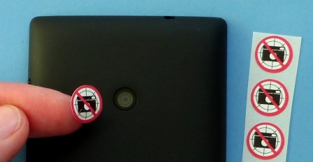 Aufkleber "Fotografieren verboten" für Kameralinse bei Smartphones, um unerlaubte Fotos und Videos zu verhindern