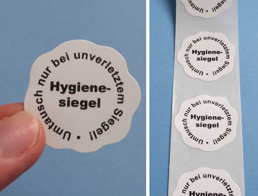 Hygiene-Siegel-Aufkleber aus selbstzerstörender Sicherheitsfolie für Online-Handel