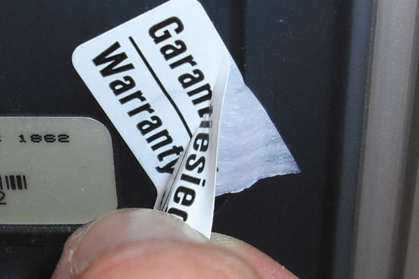 Garantiesiegel mit Zerstör-Effekt gegen unerlaubtes Ablösen Selbstzerstörendes Sicherheitsetikett mit Aufdruck Garantiesiegel Warranty Seal