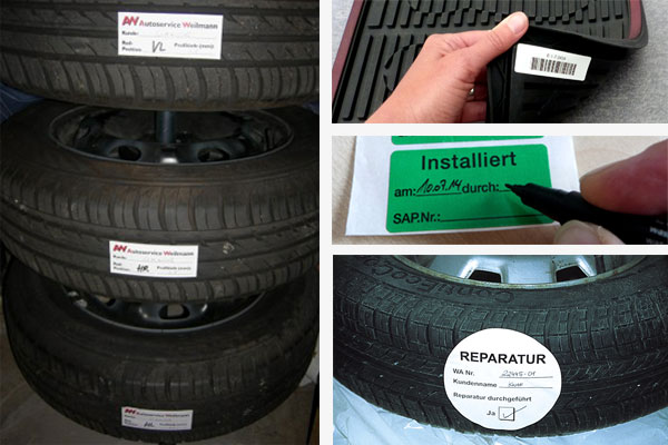Superhaftetiketten mit extra starkem Klebstoff und Alu-Trennschicht zum Etikettieren von Reifen und Gummi
