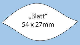 Etiketten in Sonderstanzformen wie zum Beispiel Kontur eines spitzen Blattes 54x27mm