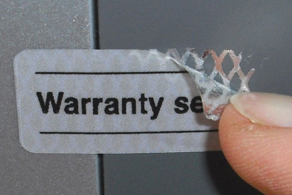 Garantiesiegel mit Rautenmuster-Sicherheitseffekt  Sicherheitsaufkleber Warranty Seal  als Garantiesiegel aus silberner Rautenmusterfolie