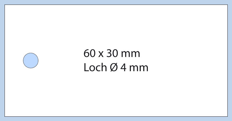 Rechteckiges Anhängeetikett 60x30mm Rechteckiges Anhängeetikett im Format 60x30mm aus weißem Karton