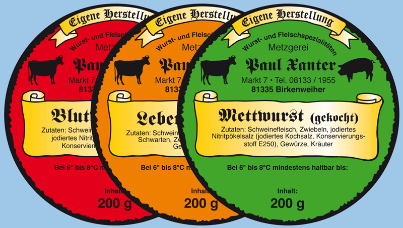 Gläseretiketten für den Deckel von Wurstgläsern in Metzgereien und Fleischereien