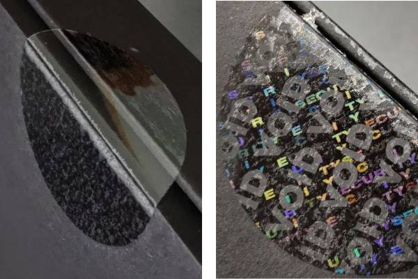 Doppelte Sicherheit - Hologramm und Void-Effekt Transparentes Siegel aus Sicherheitsfolie mit Hologramm und VOID Effekt
