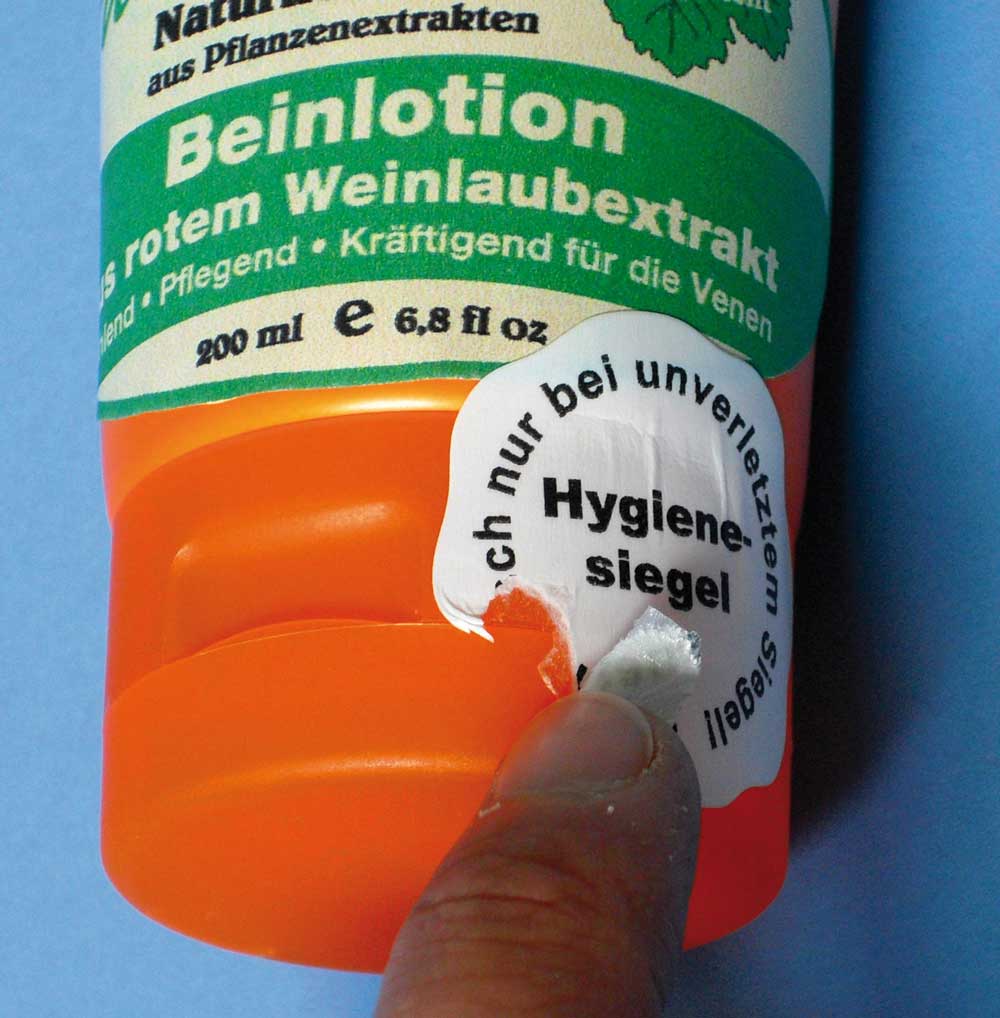 Hygienesiegel zum Verschließen von Kosmetik- und Gesundheitsprodukten Hygienesiegel aus Sicherheitsfolie, das bei Ablöseversuchen sicher zerstört wird